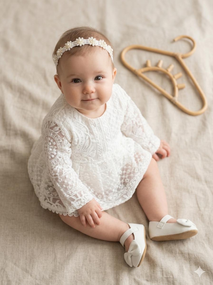 Body vestido Sofía + zapatitos + vincha 6 a 12M
