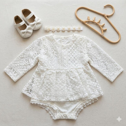 Body vestido Sofía + zapatitos + vincha 6 a 12M